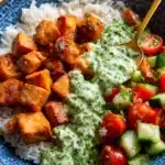Salmon with Basil Sauce and Tomato Salad Recipe