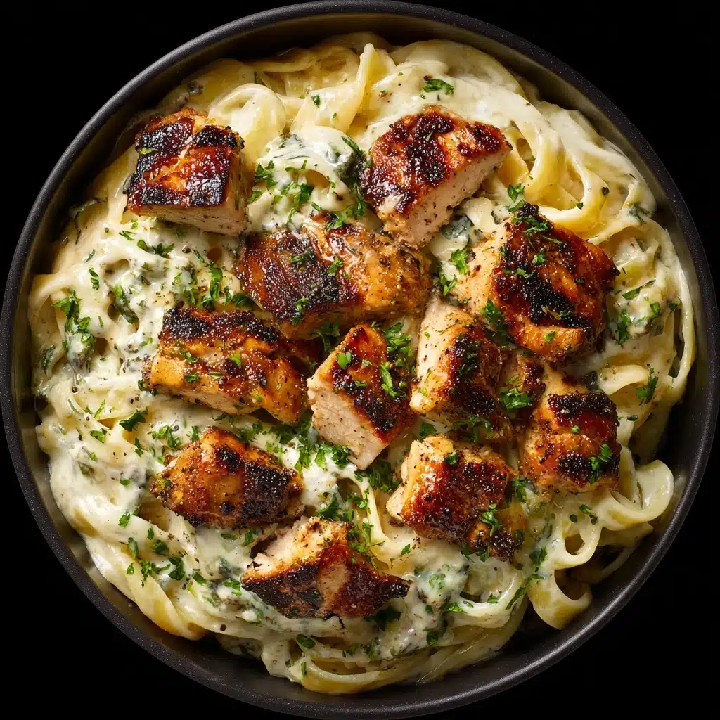 Garlic Butter Chicken Bites with Savory Creamy Parmesan Pasta Recipe - Recipe Image