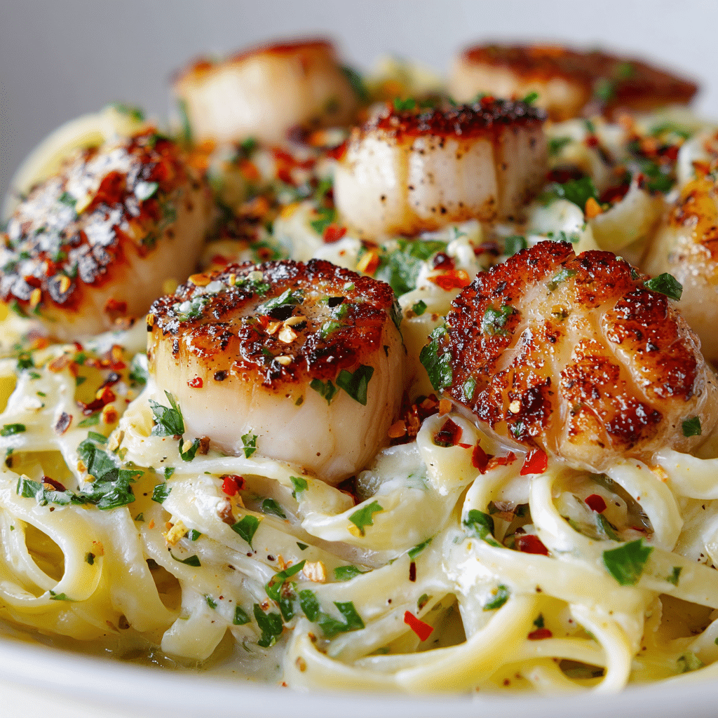 Creamy Tuscan Spaghetti with Jumbo Scallops Recipe
