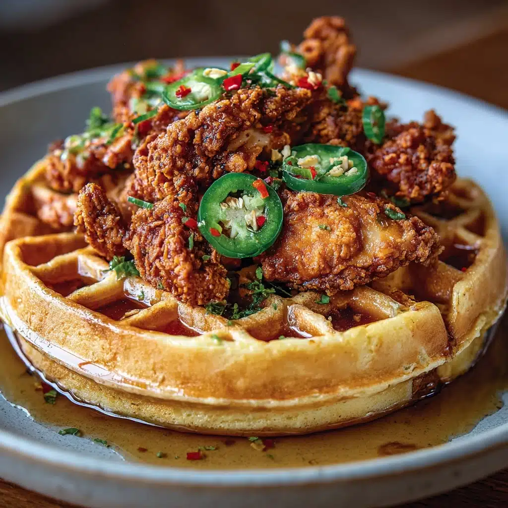 Homemade Fried Chicken ānā Waffles with Jalapeno Honey Butter Sauce Recipe - Recipe Image