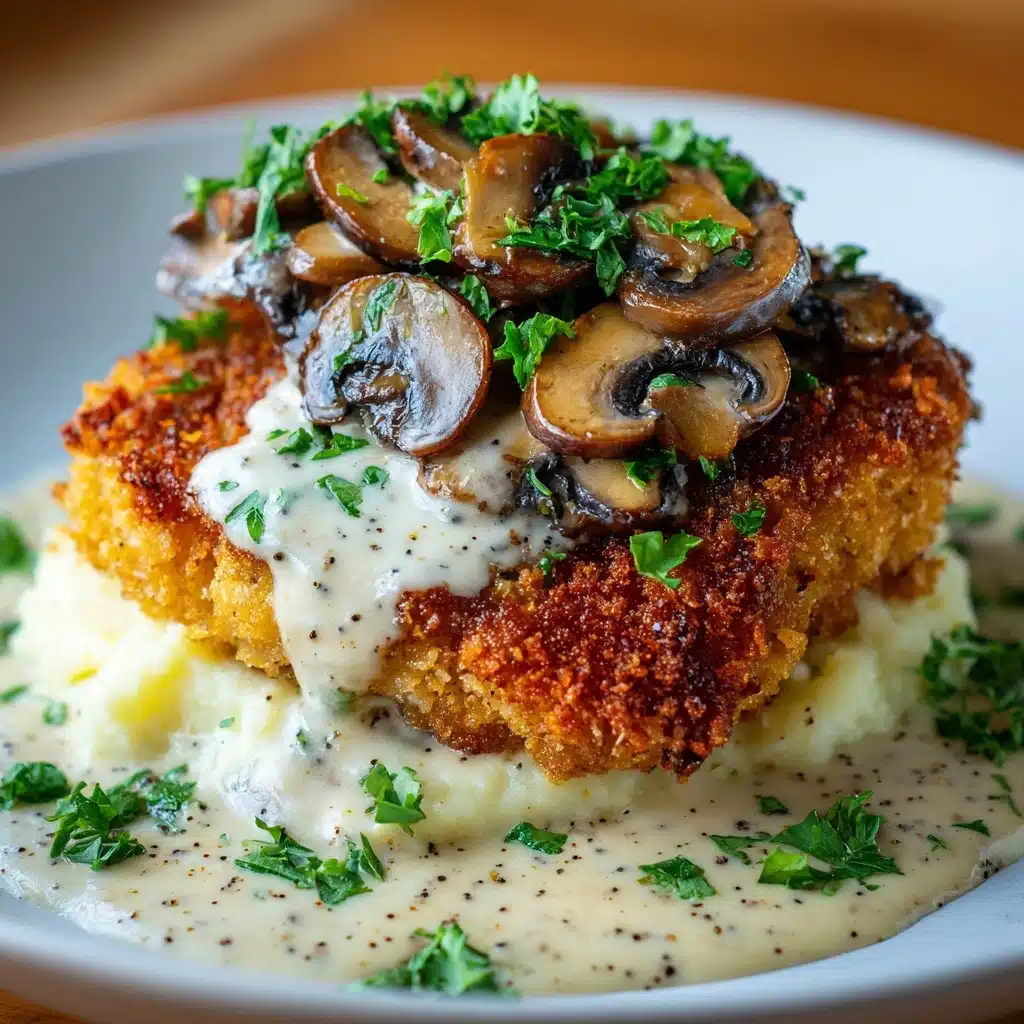 Golden Crispy Chicken with Parmesan Mushroom Sauce Recipe - Recipe Image