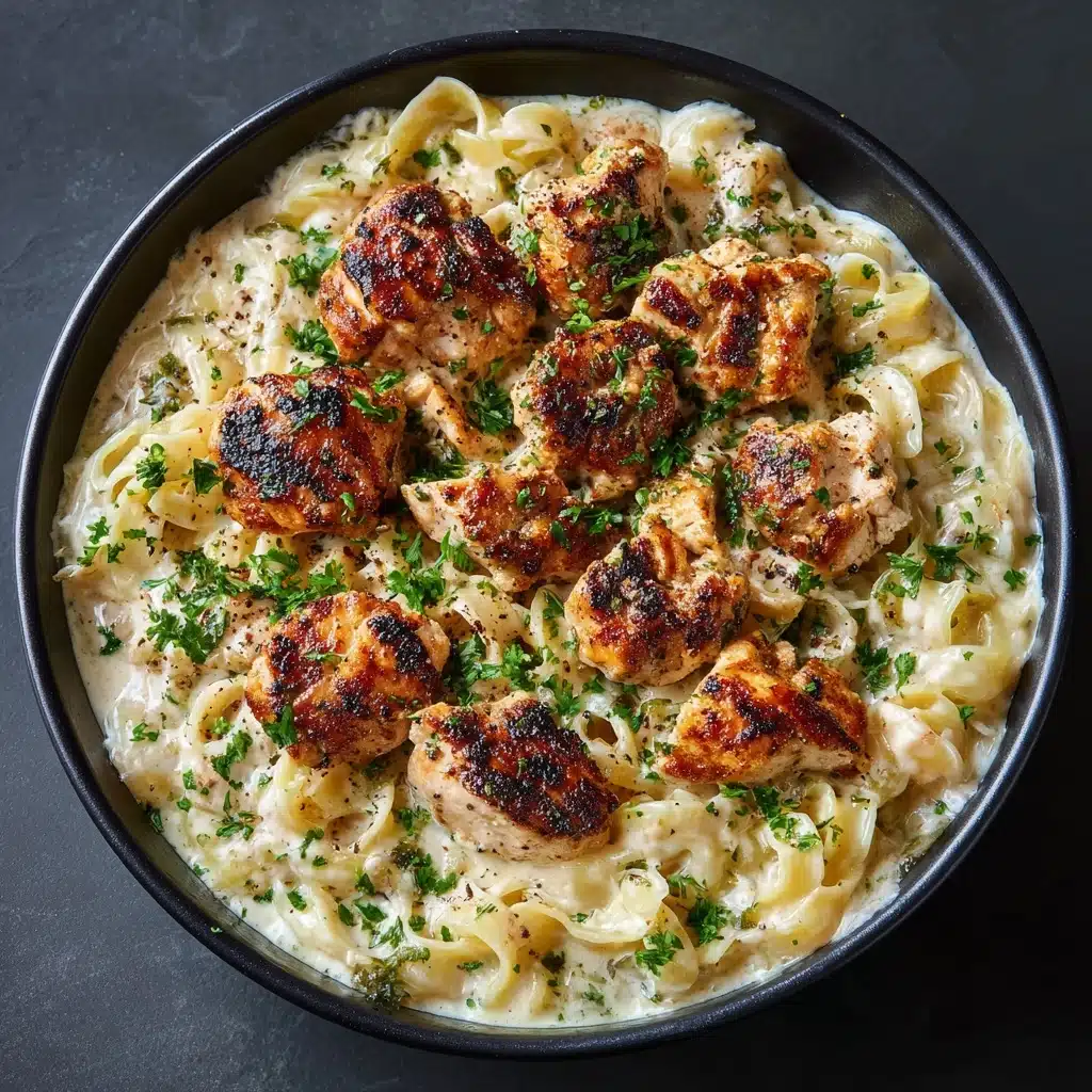 Garlic Butter Chicken Bites with Savory Creamy Parmesan Pasta Recipe - Recipe Image
