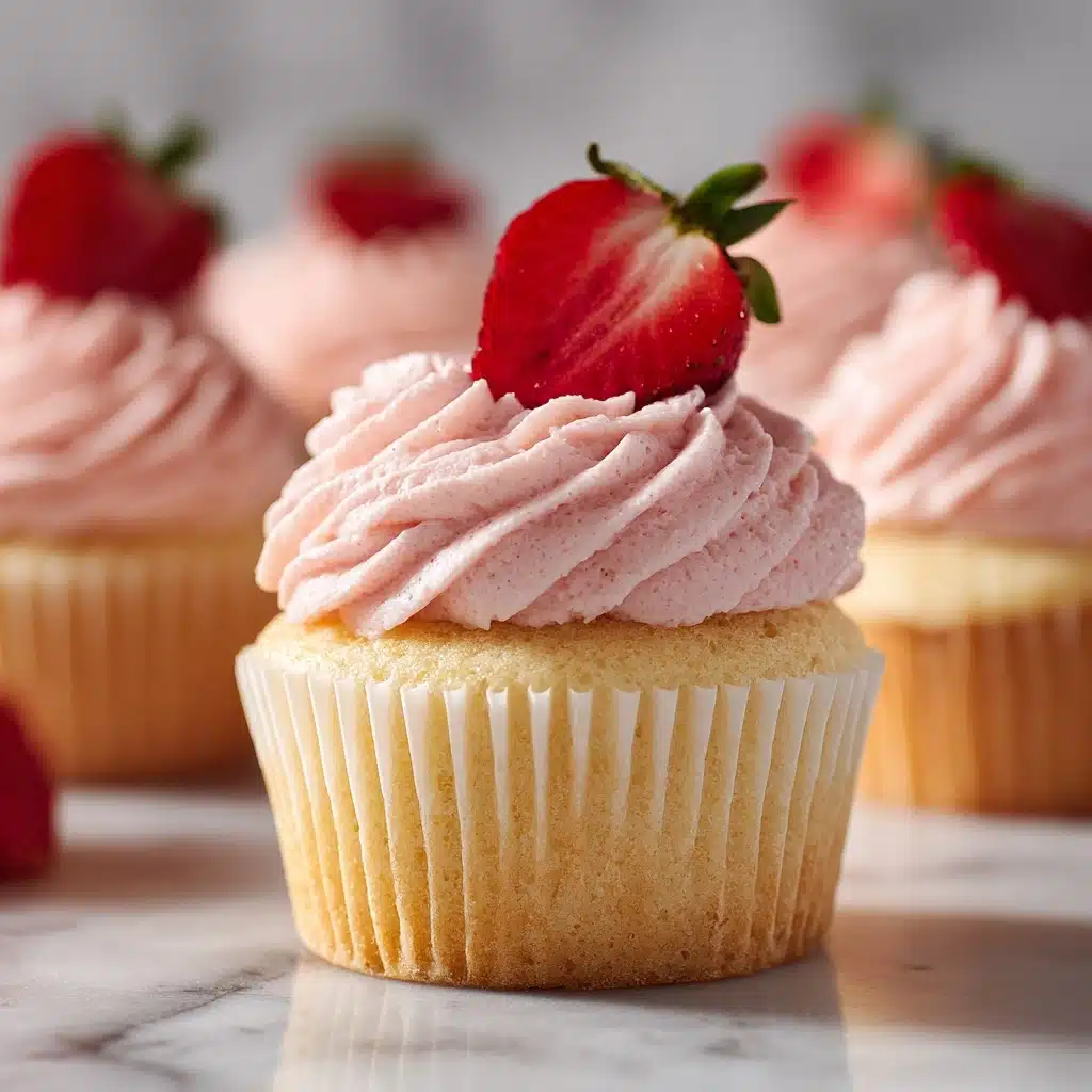 Fluffy Vanilla Cupcakes & Fresh Strawberry Buttercream Recipe - Recipe Image