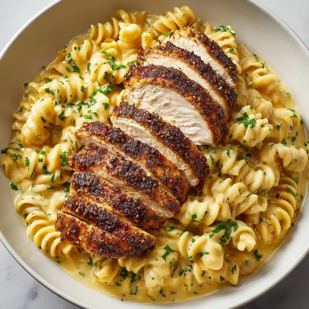 Creamy Garlic Parmesan Chicken with Cheesy Twisted Pasta Recipe - Recipe Image