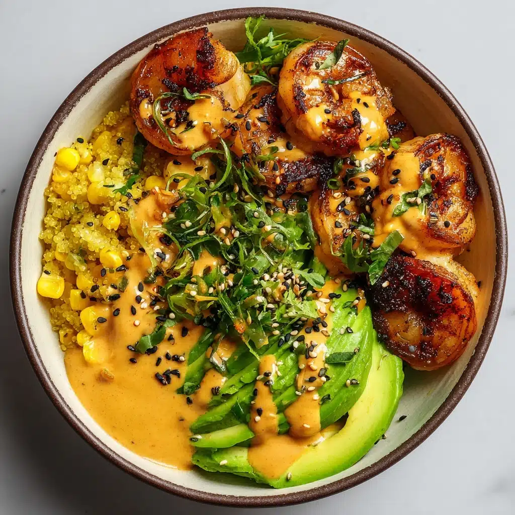 Grilled Shrimp Bowl with Avocado, Corn Salsa & Creamy Sauce Recipe