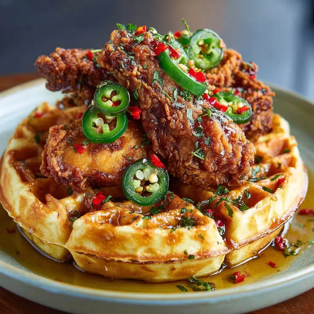 Homemade Fried Chicken ānā Waffles with Jalapeno Honey Butter Sauce Recipe - Recipe Image