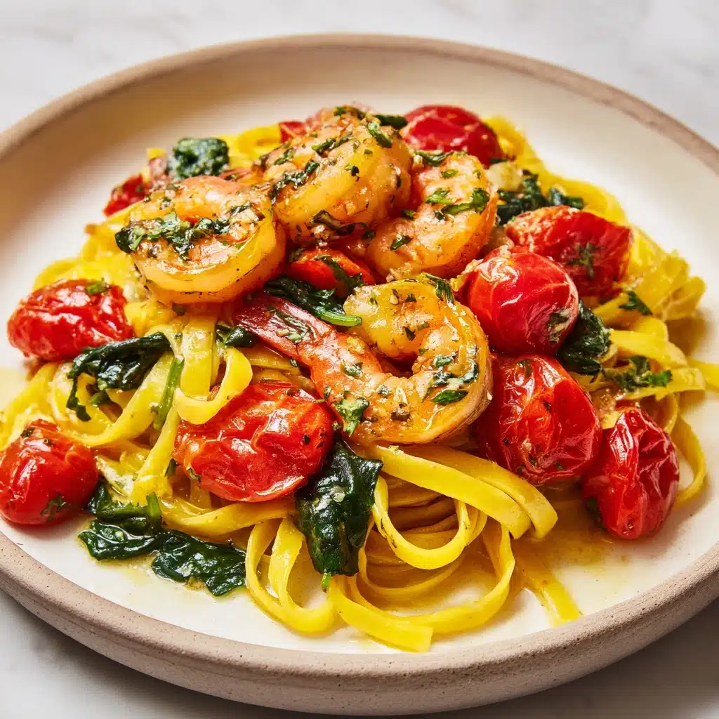 Shrimp Tomato Spinach Pasta in Garlic Butter Sauce Recipe - Recipe Image