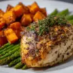 Garlic Herb Chicken with Roasted Sweet Potato & Asparagus Recipe
