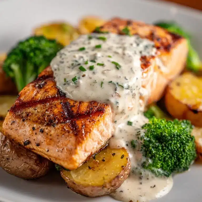 Lemon Butter Salmon with Roasted Potatoes & Broccoli Recipe