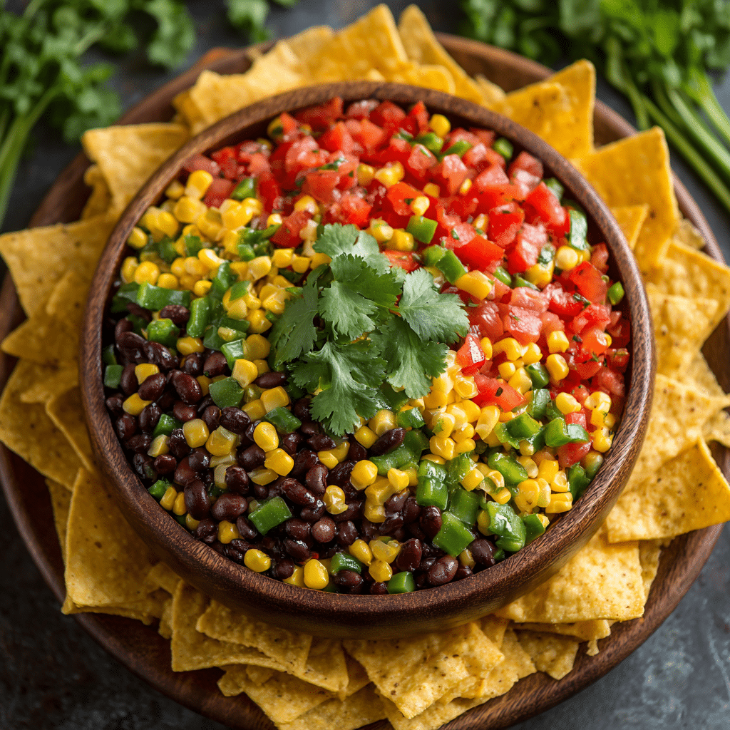 Black Bean and Corn Salsa with Tortilla Chips Recipe - Recipe Image