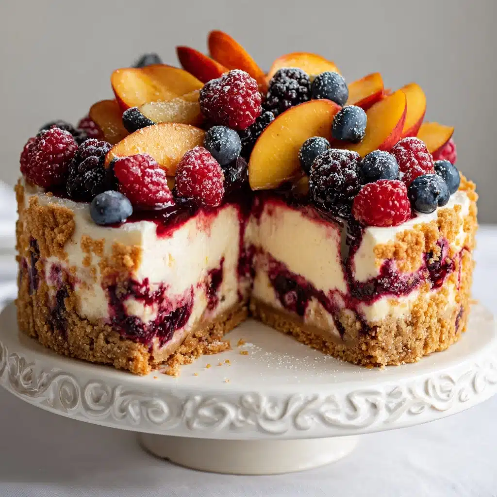 Savory Summer Berry and Peach Cheesecake Recipe - Recipe Image