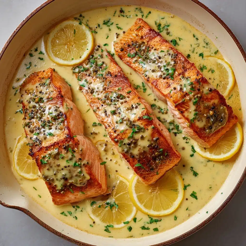 Baked Salmon with Creamy Lemon Garlic Sauce Recipe - Recipe Image