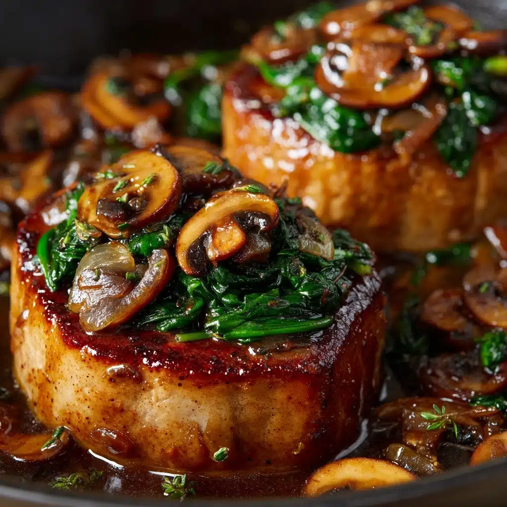 Goat Cheese & Spinach Stuffed Chicken Breast with Caramelized Onions + Mushrooms Recipe - Recipe Image