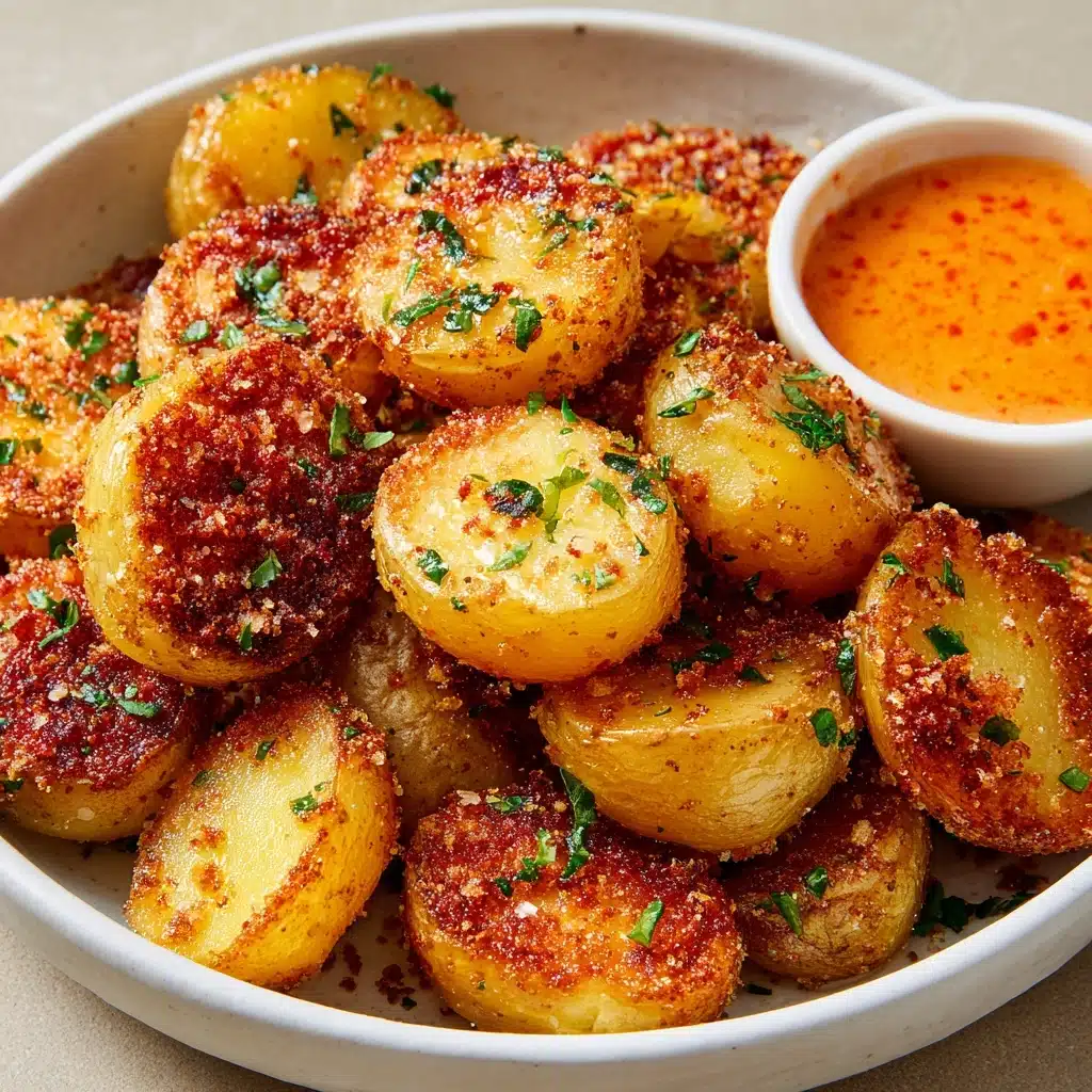 Crunchy Parmesan Crusted Potatoes with Tobiko Gochujang Dip Recipe - Recipe Image