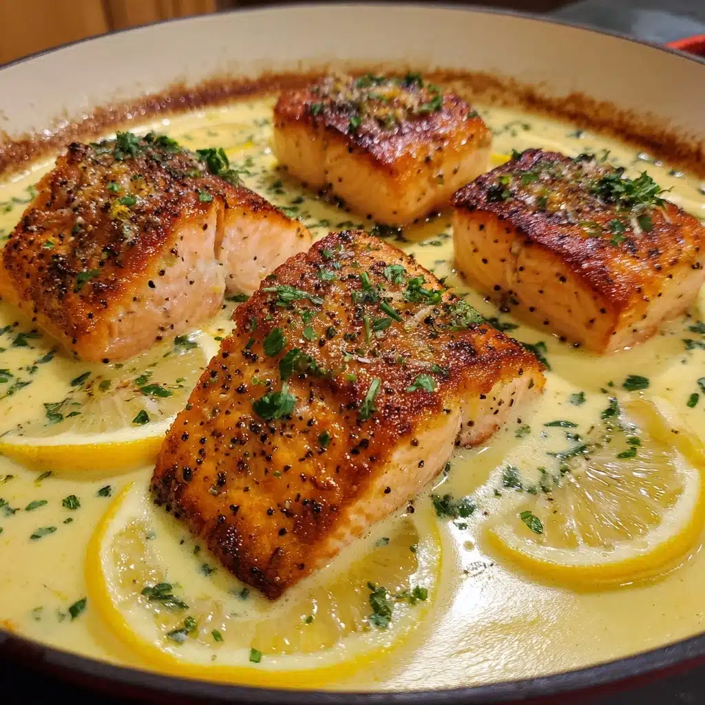 Baked Salmon with Creamy Lemon Garlic Sauce Recipe