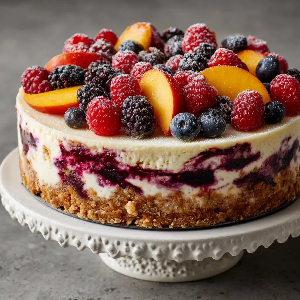 Savory Summer Berry and Peach Cheesecake Recipe - Recipe Image