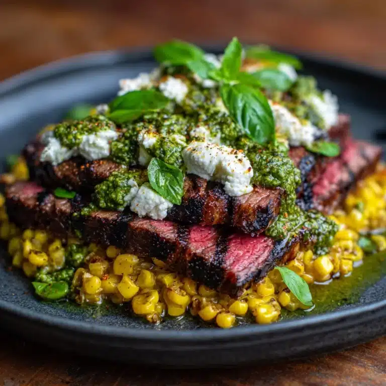 Grilled Flank Steak with Burrata & Pesto Recipe