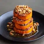 Sticky Maple Sweet Potato Stacks with Garlic & Almond Butter Recipe