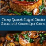 Goat Cheese & Spinach Stuffed Chicken Breast with Caramelized Onions + Mushrooms Recipe