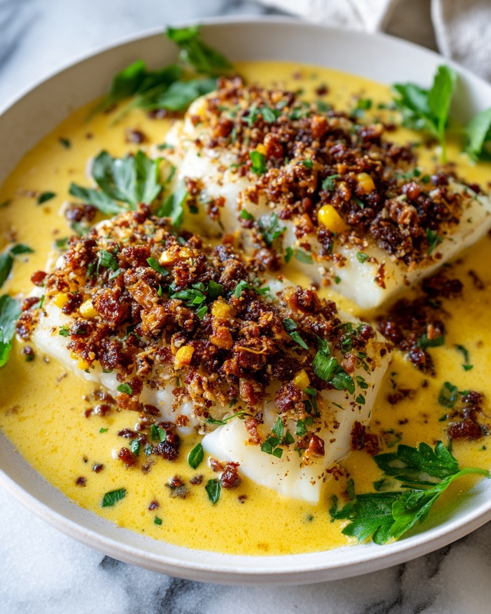 Herb-Crusted Sea Bass with Toasted Coconut and Tomato Dressing Recipe - Recipe Image