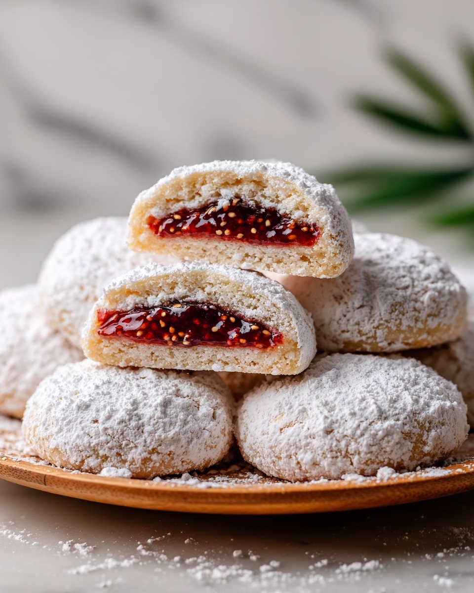 Raspberry-Filled Almond Snow Cookies Recipe - Recipe Image