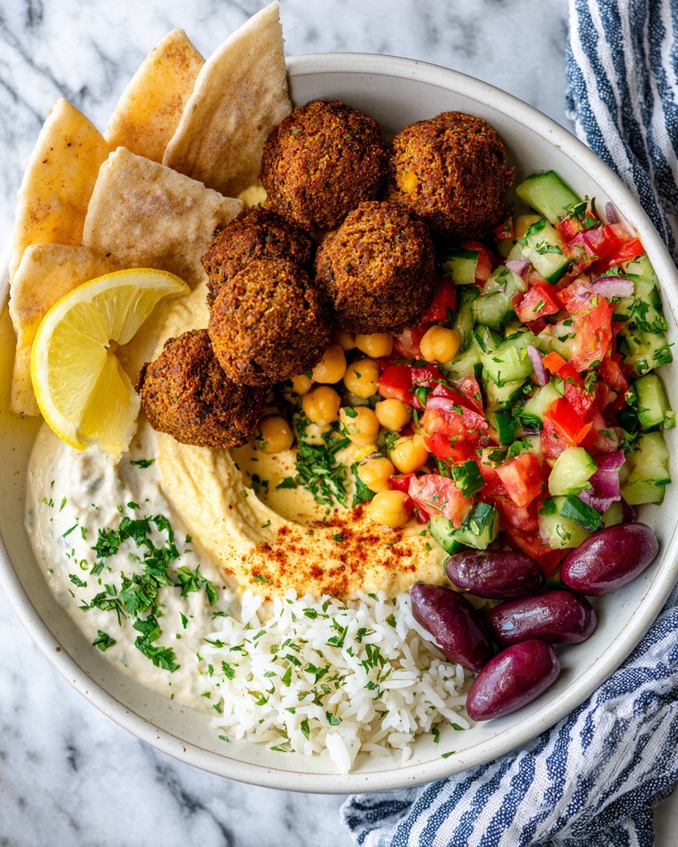 Mediterranean Falafel Rice Stack Recipe - Recipe Image