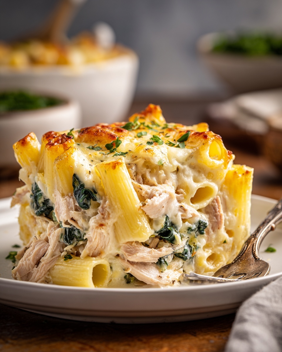 Cheesy Spinach Dip Chicken Pasta Recipe - Recipe Image