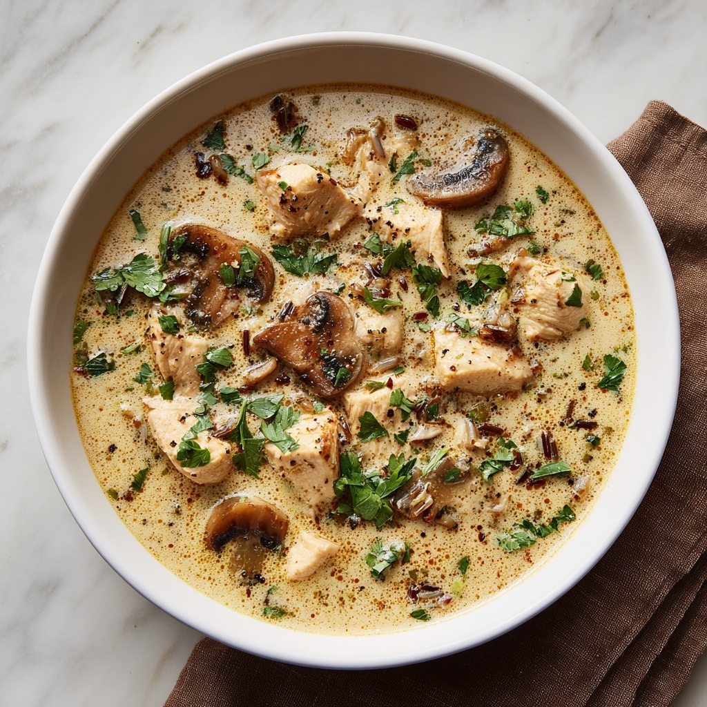Creamy Mushroom Chicken and Wild Rice Soup Recipe - Recipe Image