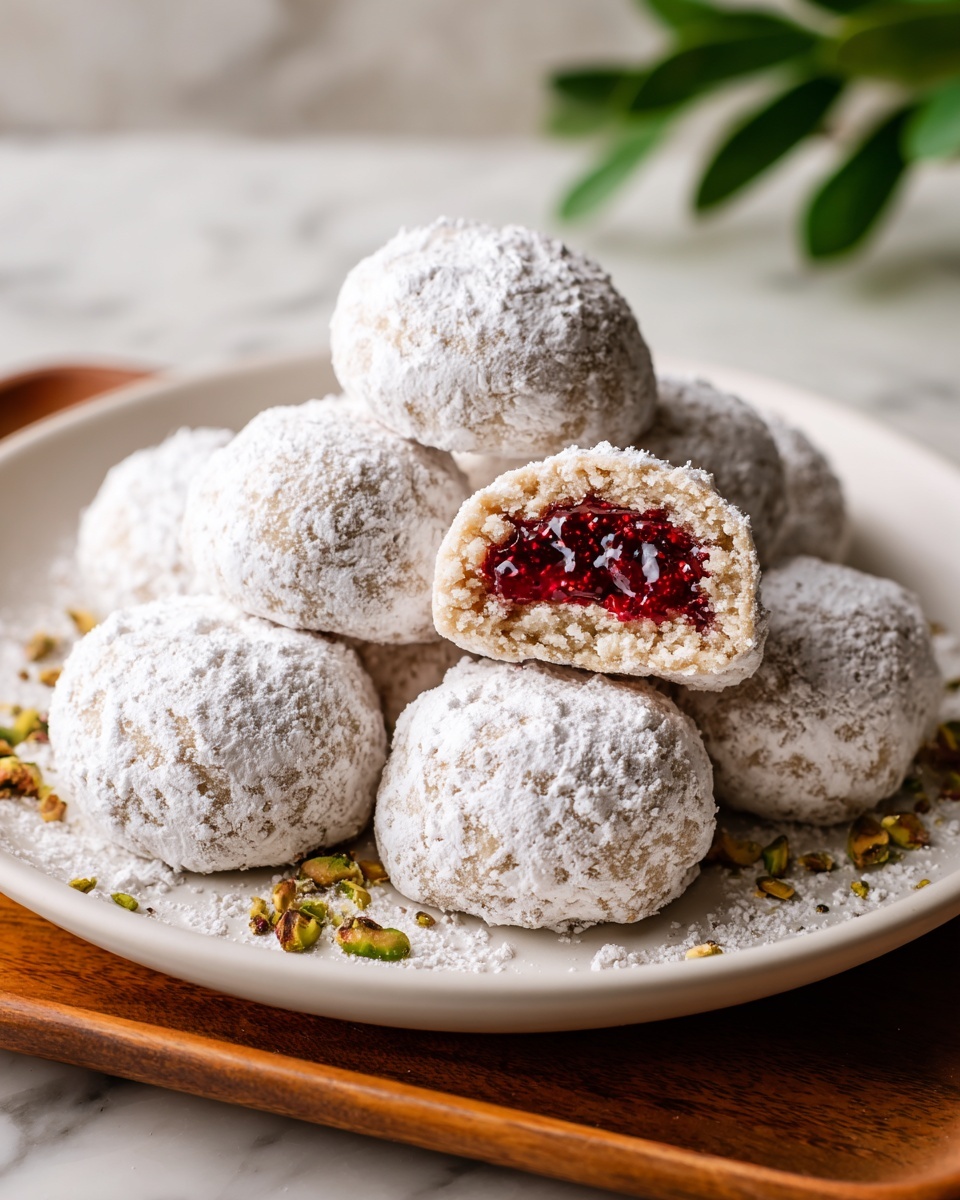 Raspberry-Filled Almond Snow Cookies Recipe - Recipe Image