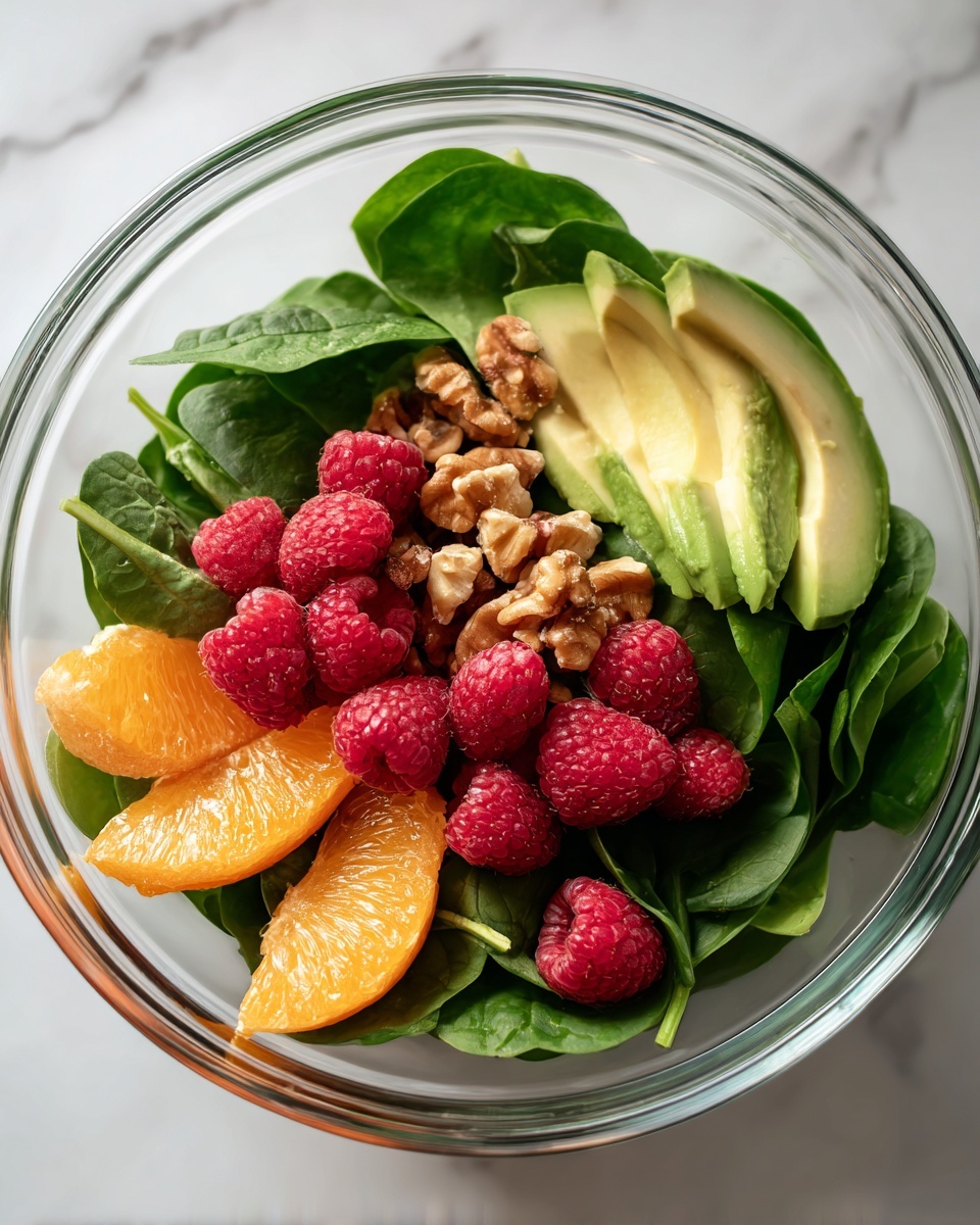 Raspberry-Spinach Salad with Avocado & Walnuts Recipe - Recipe Image