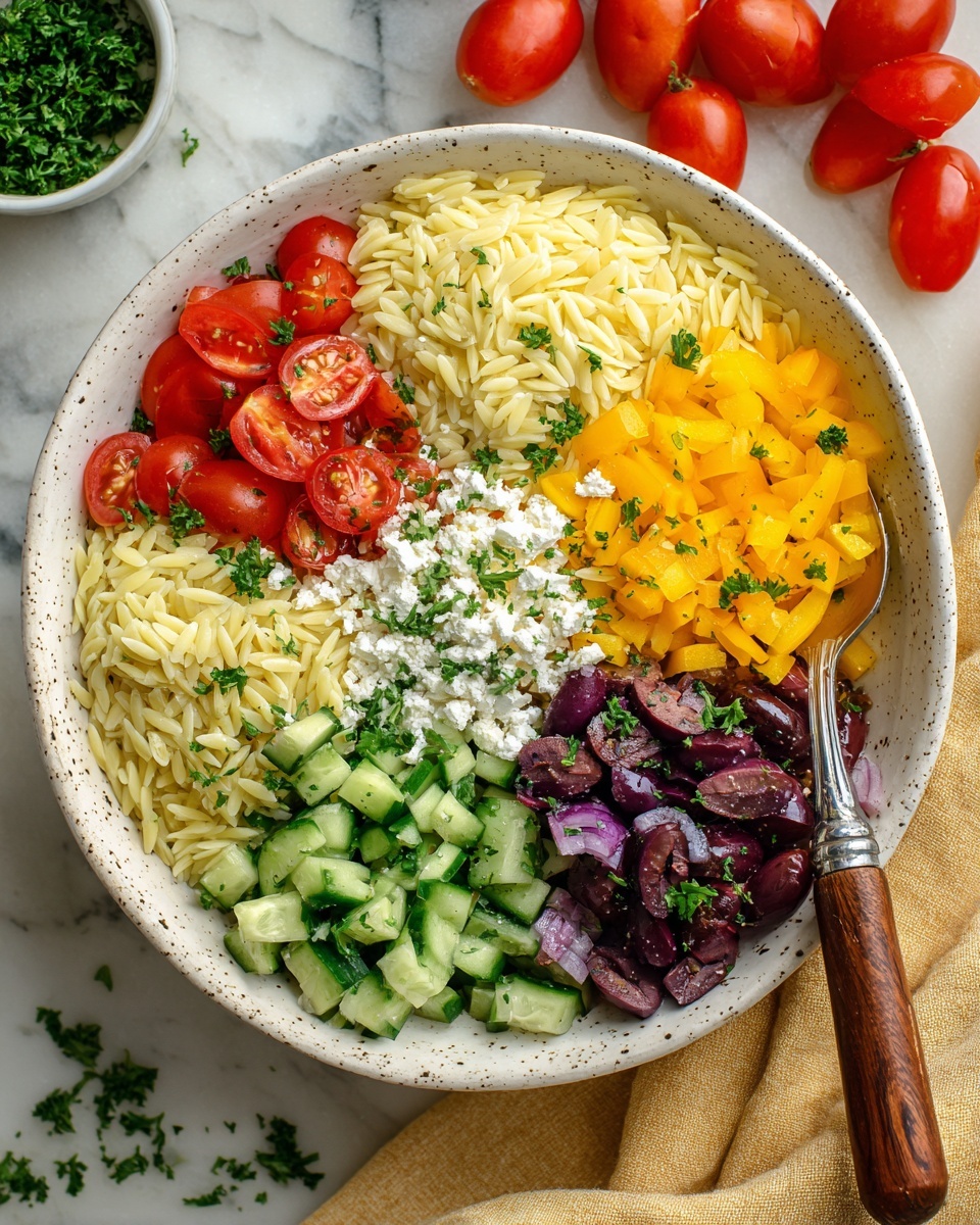 Orzo Pasta Salad with Cherry Tomatoes, Feta, and Fresh Basil Recipe - Recipe Image