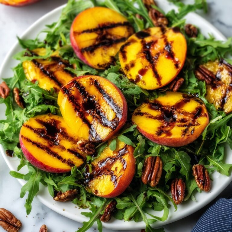 Grilled Peach Salad with Curry Candied Pecans and Blueberries Recipe