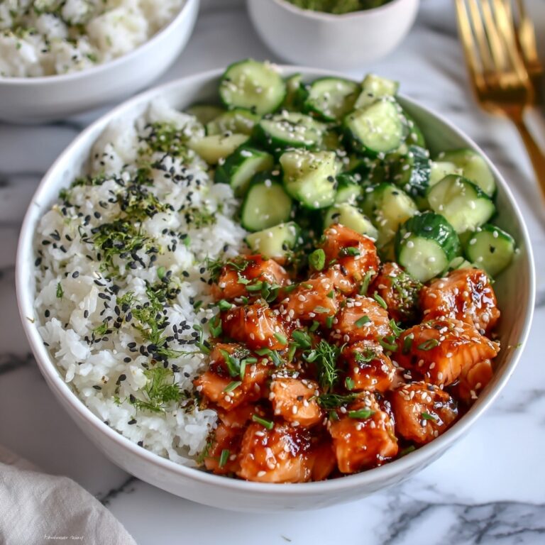 Teriyaki Salmon Bites with Avocado Cucumber Salad and Sriracha Mayo Recipe