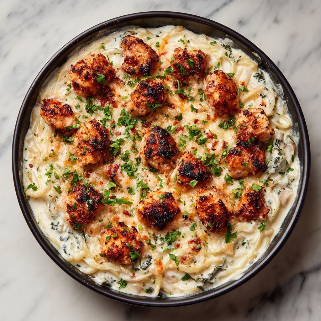 Garlic Butter Chicken Bites with Savory Creamy Parmesan Pasta Recipe - Recipe Image
