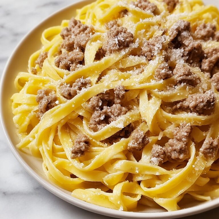 Cheesy Garlic Butter Linguine Pasta with Savory Ground Beef Recipe