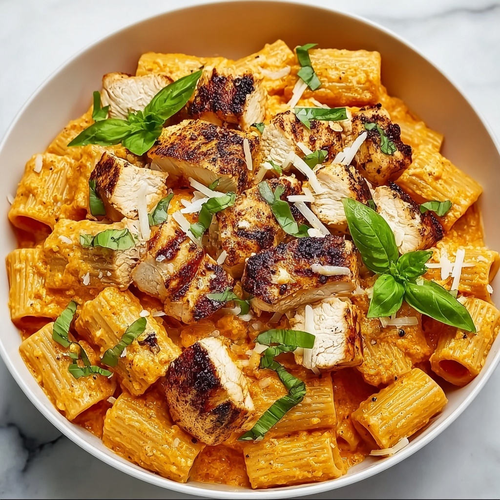 Burst Cherry Tomato Basil Chicken Rigatoni Recipe - Recipe Image