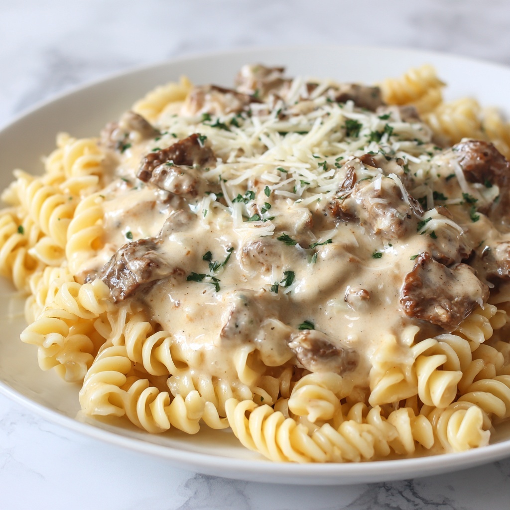 Slow Cooker Creamy Garlic Beef Pasta Recipe - Recipe Image