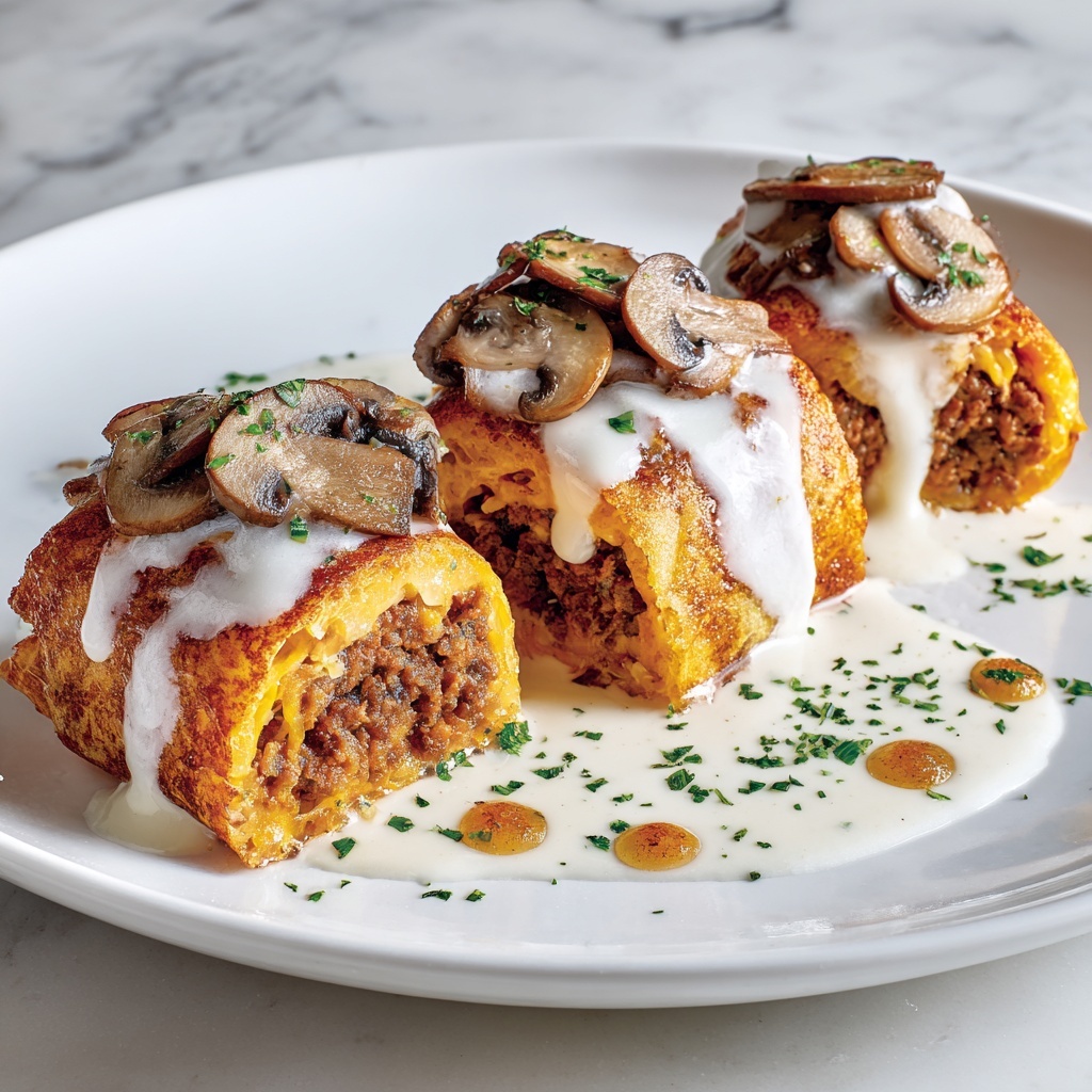 Cheesy Beef and Mushroom Pita Pockets with Tzatziki Sauce Recipe - Recipe Image