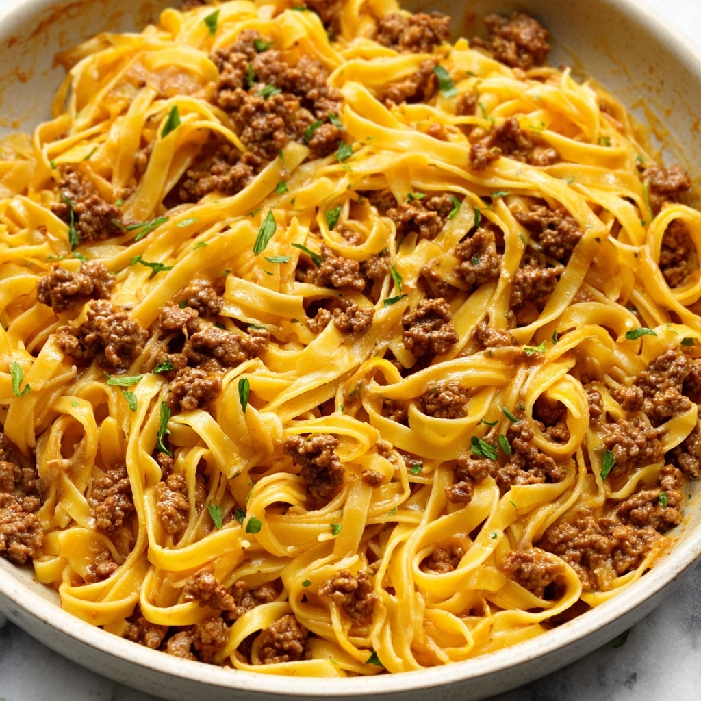 One-Pot Creamy Beef and Garlic Butter Pasta Recipe - Recipe Image