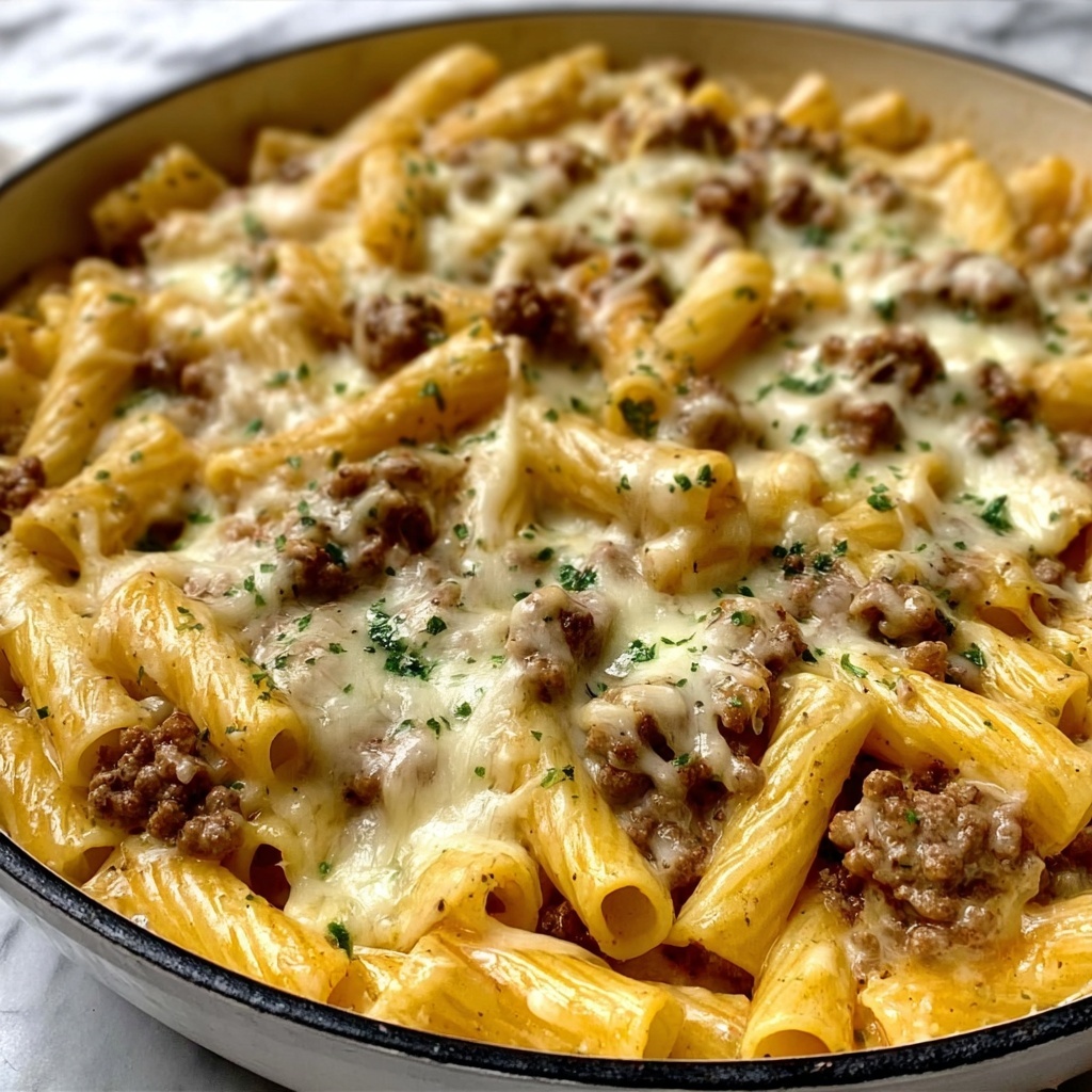 Loaded Cheeseburger Alfredo Pasta Recipe - Recipe Image