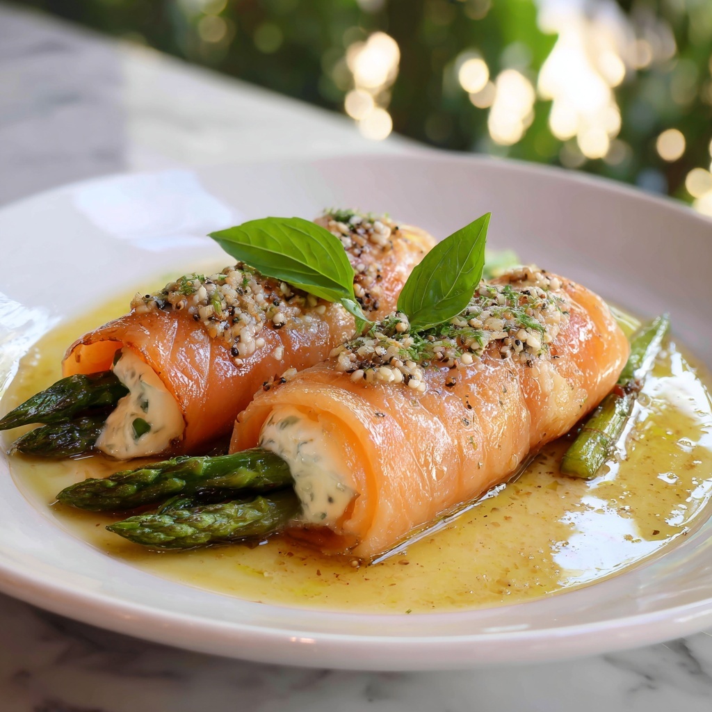 Asparagus and Lemon Basil Ricotta Stuffed Salmon Rolls Recipe - Recipe Image