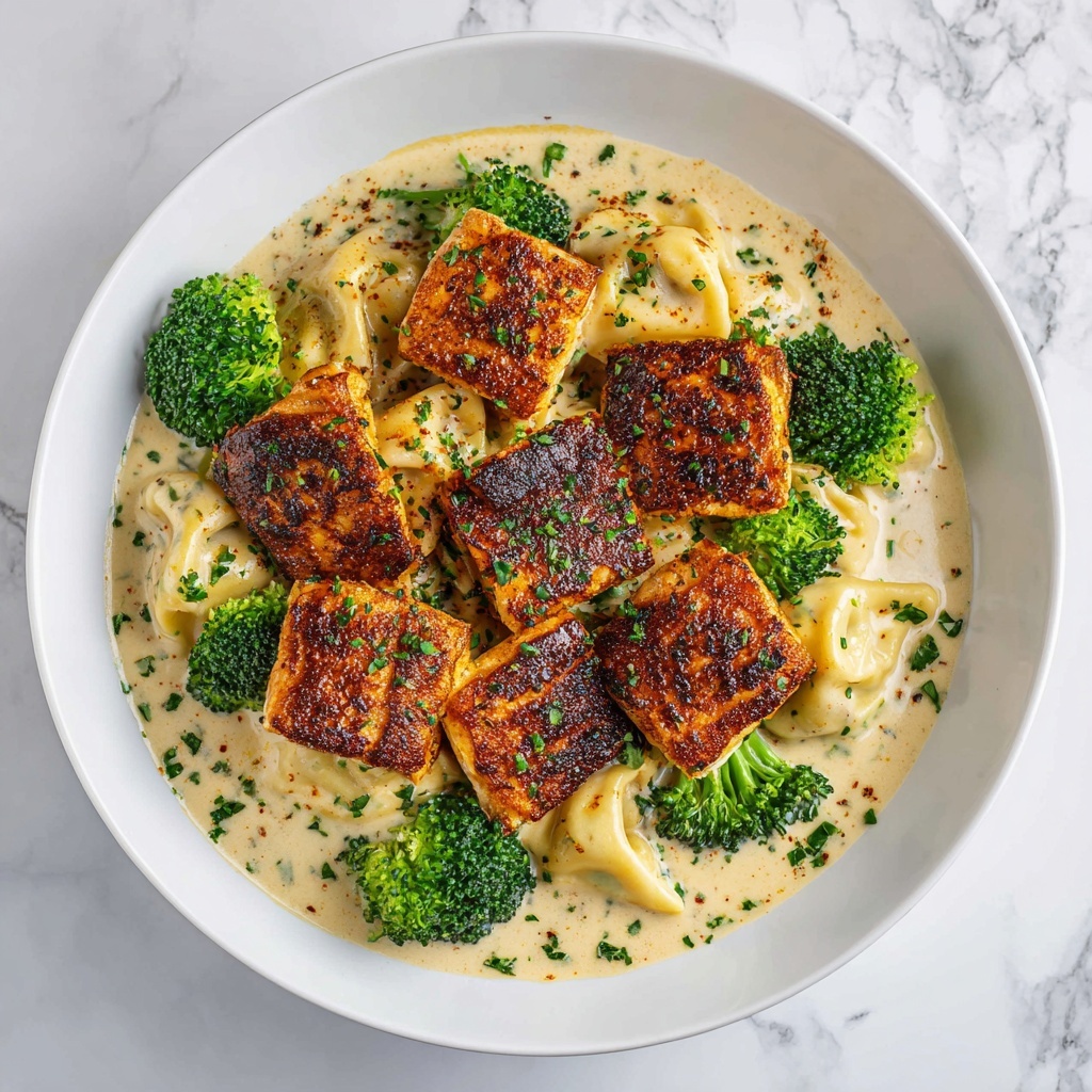 Creamy Garlic Parmesan Tortellini with Chicken & Broccoli Recipe - Recipe Image