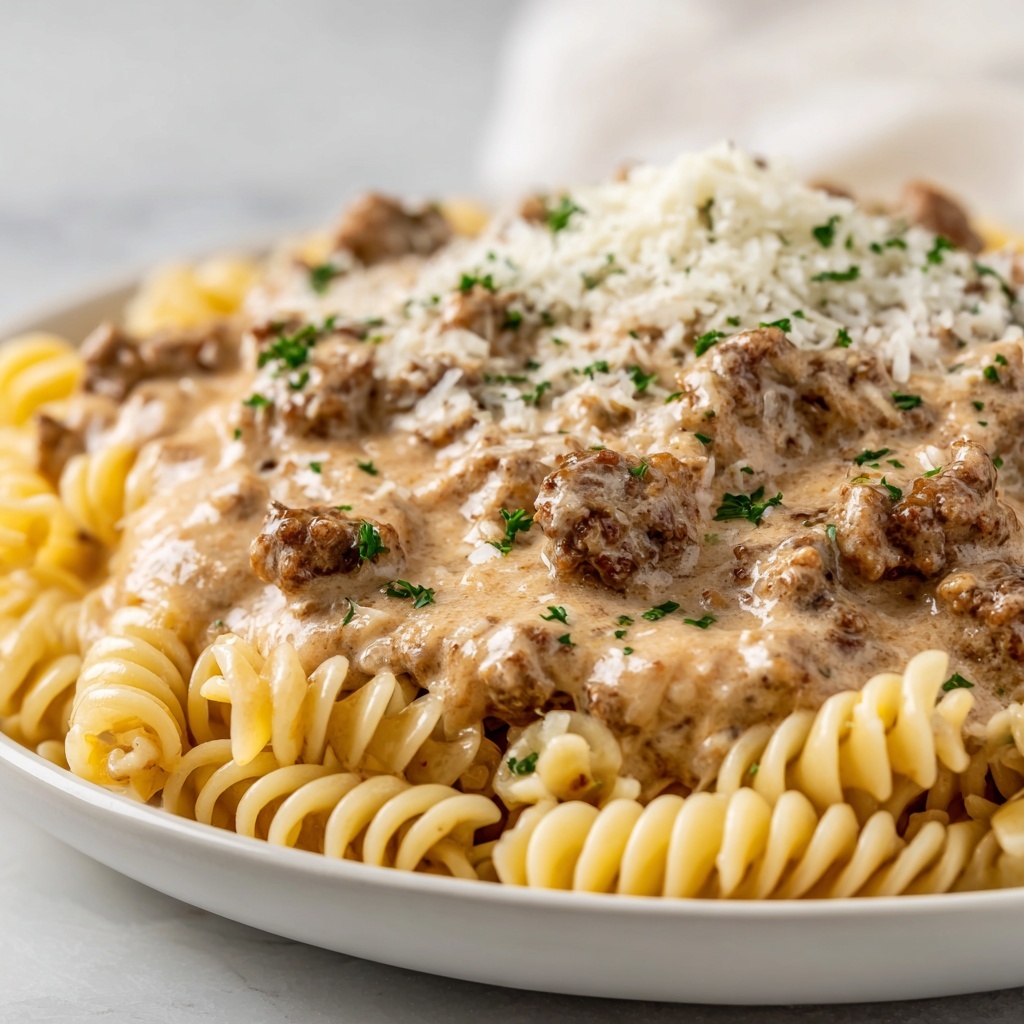 Slow Cooker Creamy Garlic Beef Pasta Recipe - Recipe Image