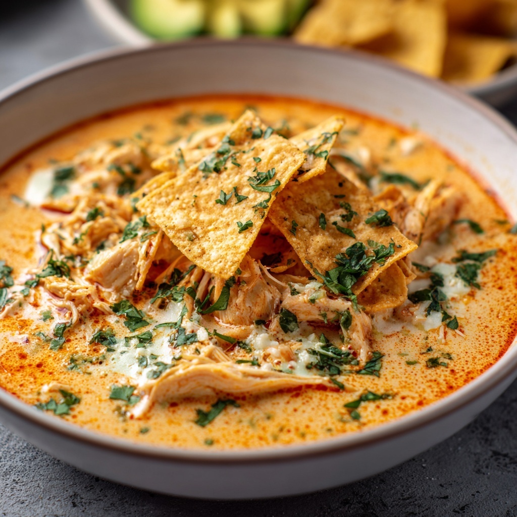 Creamy Chicken Tortilla Soup with Avocado and Cilantro Recipe - Recipe Image