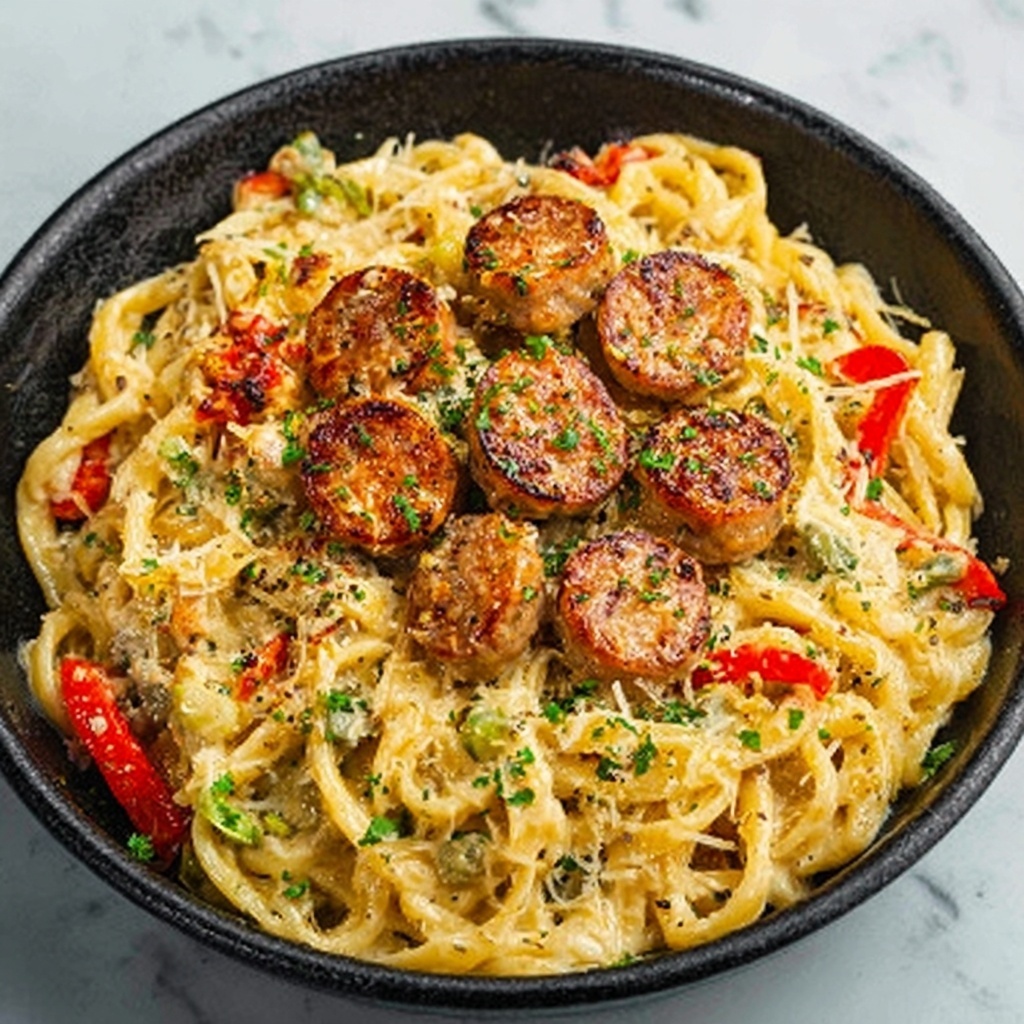 Loaded Chicken and Cajun Sausage Pasta Casserole Recipe - Recipe Image