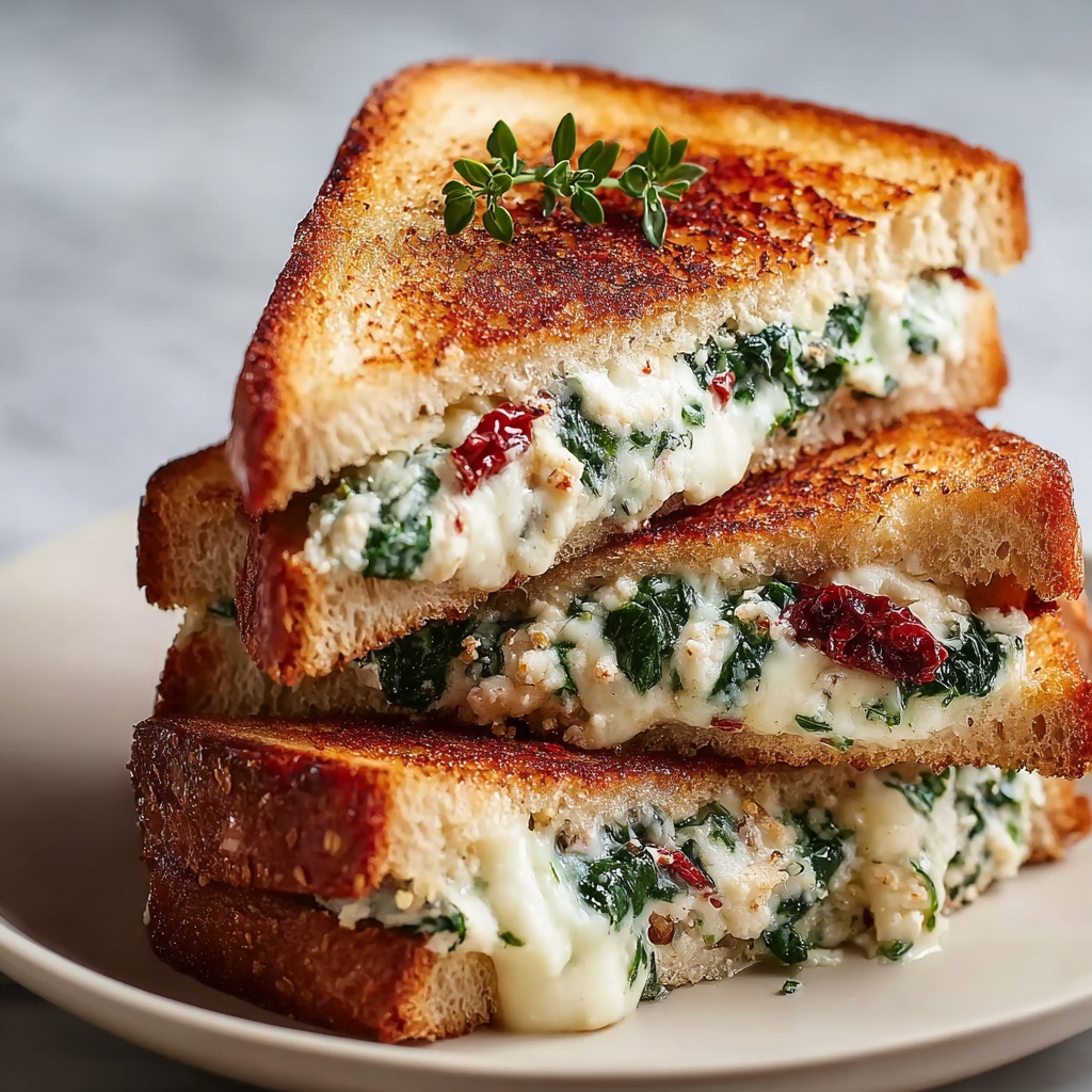 Sun-Dried Tomato, Spinach, and Ricotta Grilled Cheese Recipe - Recipe Image