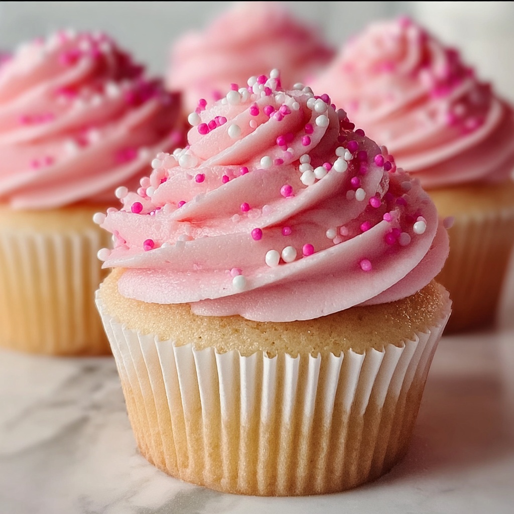 Pink Velvet Cupcakes with Vanilla Buttercream Frosting Recipe - Recipe Image