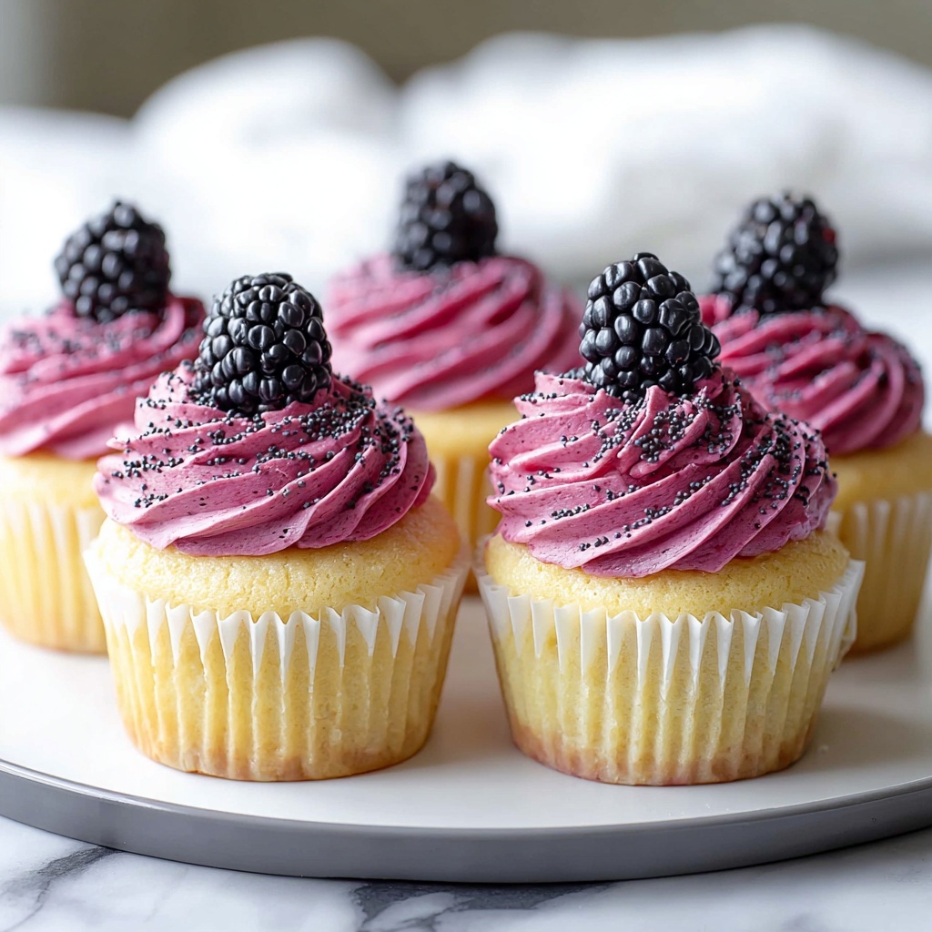 Lemon Poppy Seed Cupcakes with Blackberry Frosting Recipe - Recipe Image