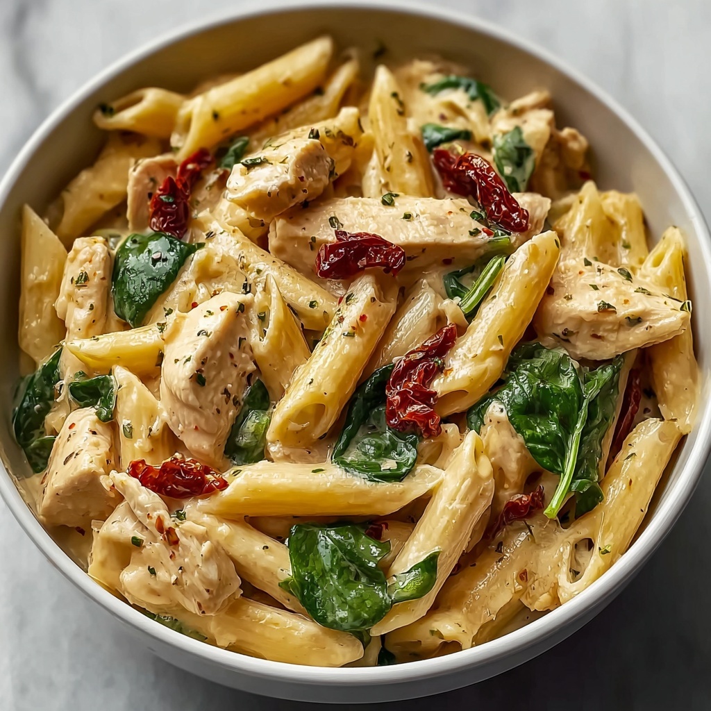 One-Pot Creamy Garlic Tuscan Chicken Pasta Recipe - Recipe Image