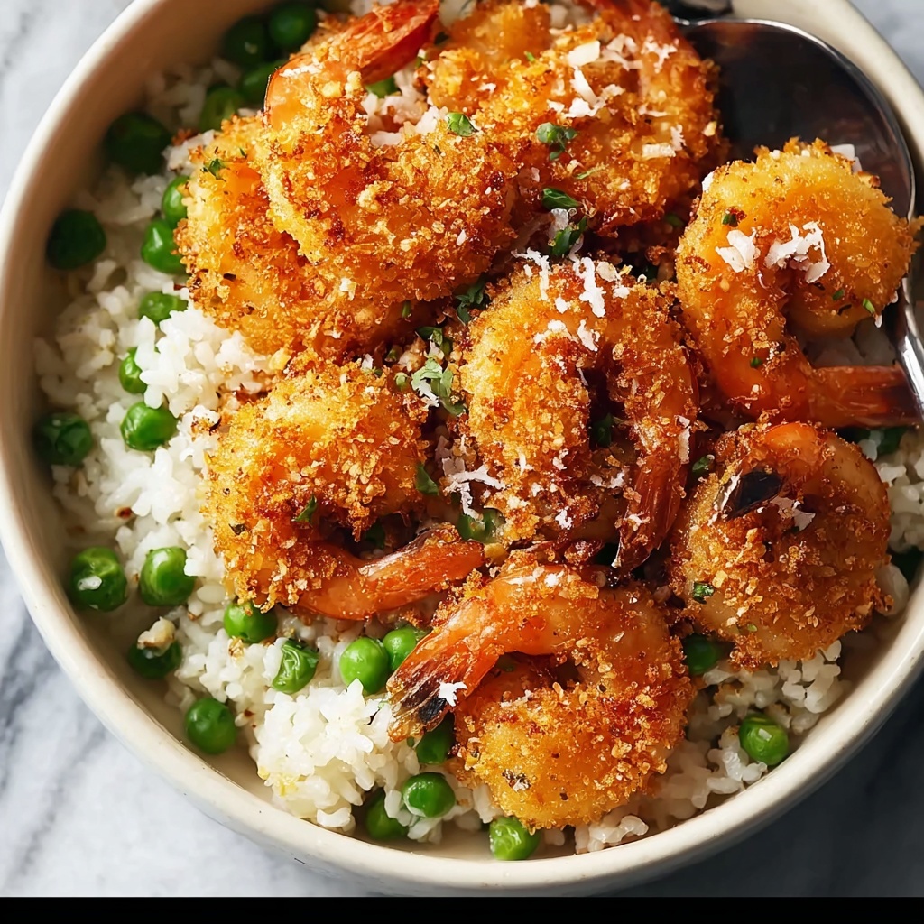 Baked Coconut Shrimp with Springy Lemon-Pea Rice and Honey Butter Sauce Recipe - Recipe Image